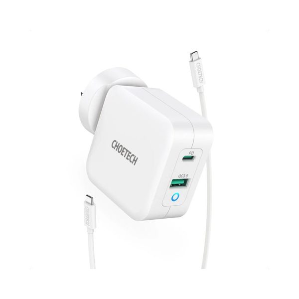 Choetech GaN Dual Port Charger - 65W   Type-C   White Online now