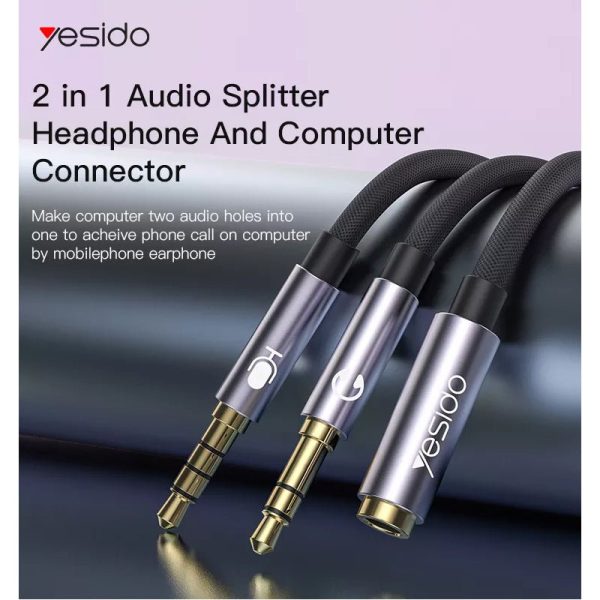 Yesido YAU-29 Audio Splitter - 1x 3.5mm Female   2x 3.5mm Male   Black Discount